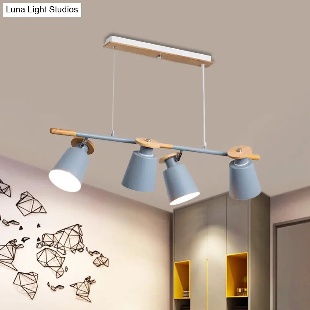 Nordic Metal Linear Chandelier - 4 Head Island Lighting In Green/Grey/White For Restaurants Grey
