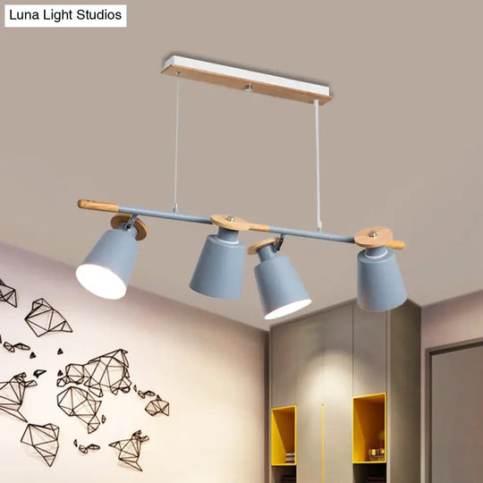Nordic Metal Linear Chandelier - 4 Head Island Lighting In Green/Grey/White For Restaurants Grey