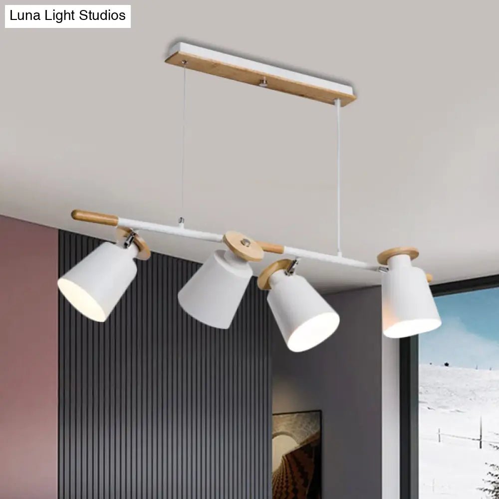 Nordic Metal Linear Chandelier - 4 Head Island Lighting In Green/Grey/White For Restaurants White