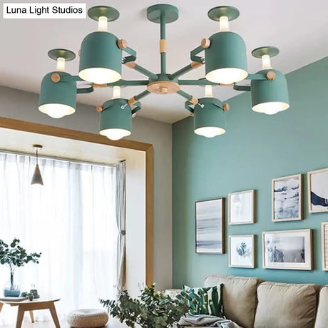 Nordic Metal Macaron Goblet Chandelier - 6 Heads Hanging Light For Study Room