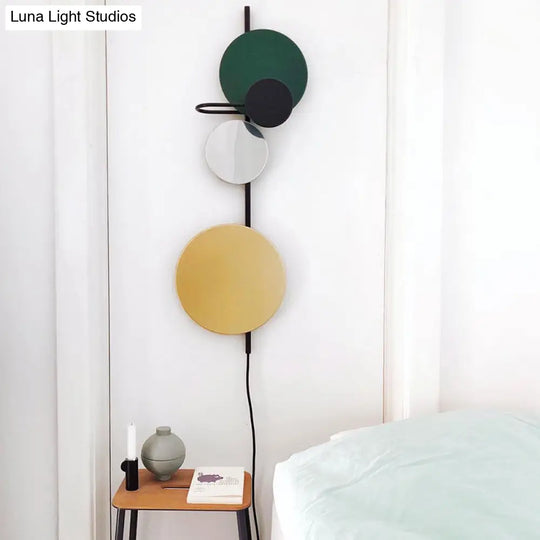 Nordic Metal Moon Wall Light - Moveable Flush Mount Sconce In Black/White/Pink With Led White/Yellow