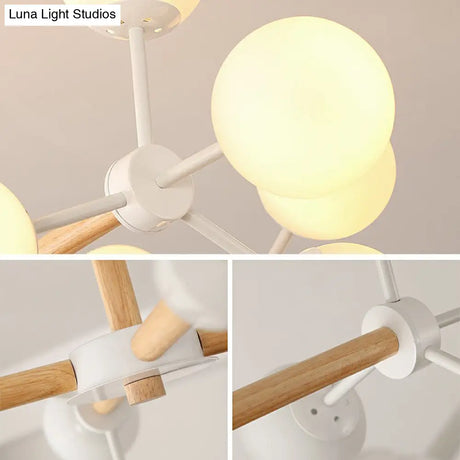 Nordic Metal Pendant Light With Glass Shade - Wood Molecule Chandelier