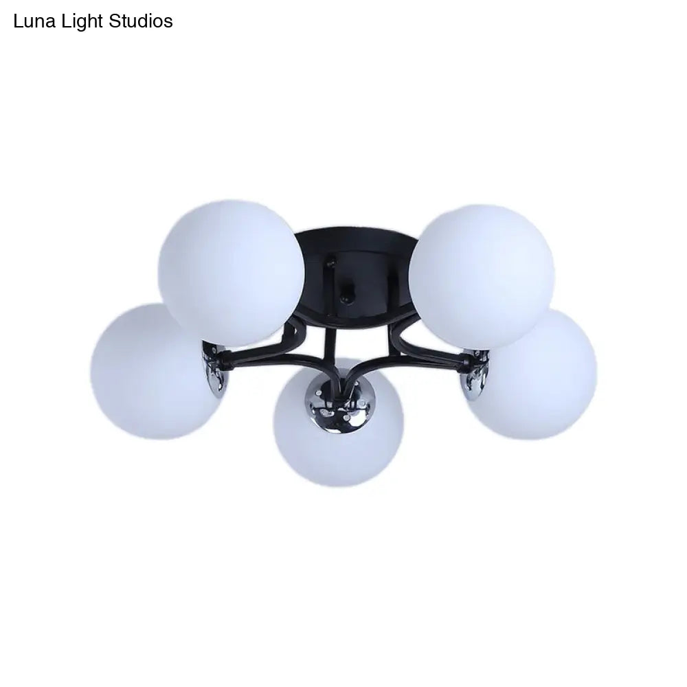 Nordic Metal Semi Flush Mount Light With Globe Glass Shade - 3/5/9 Lights For Living Room
