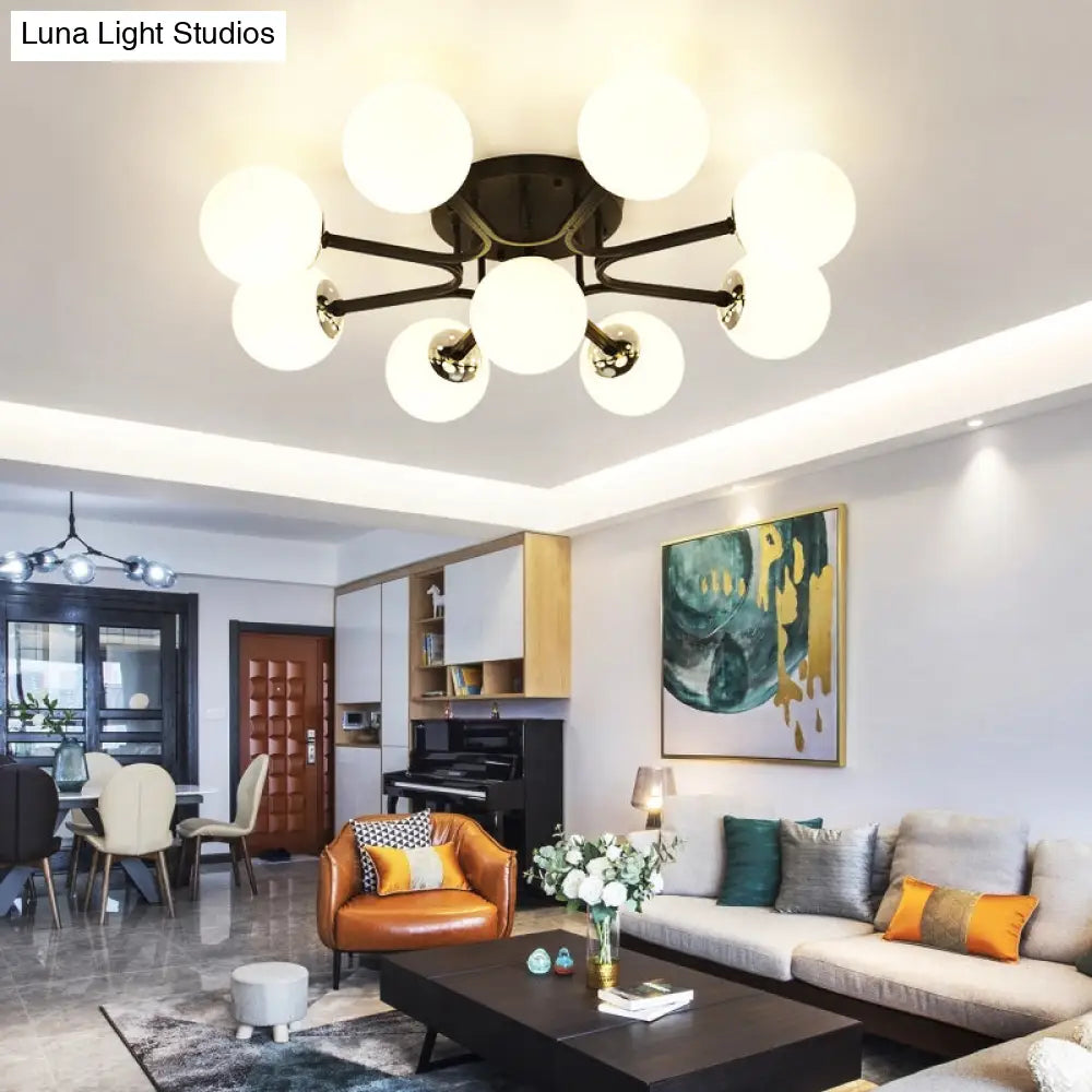 Nordic Metal Semi Flush Mount Light With Globe Glass Shade - 3/5/9 Lights For Living Room