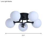 Nordic Metal Semi Flush Mount Light With Globe Glass Shade - 3/5/9 Lights For Living Room