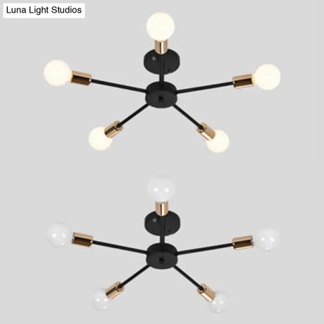 Nordic Metal Sputnik Flush Mount Ceiling Light - 5/10 Lights White/Black Bedroom Semi