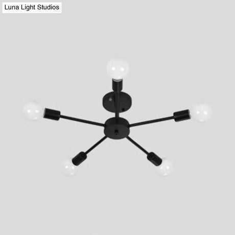 Nordic Metal Sputnik Flush Mount Ceiling Light - 5/10 Lights White/Black Bedroom Semi