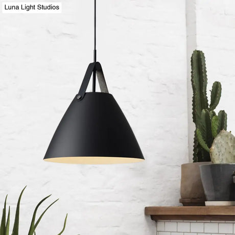 Nordic Metal Truncated Cone Pendant With Leather Strap - 1-Light Suspension Lighting (10.5/14 W)