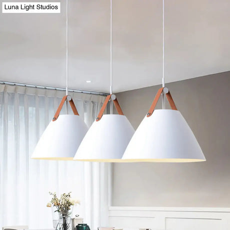 Nordic Metal Truncated Cone Pendant With Leather Strap - 1-Light Suspension Lighting (10.5/14 W)