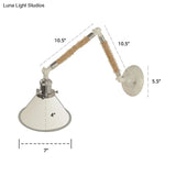 Nordic Metal Wall Sconce - White Conical Task Light With Swivelable Roped Arm
