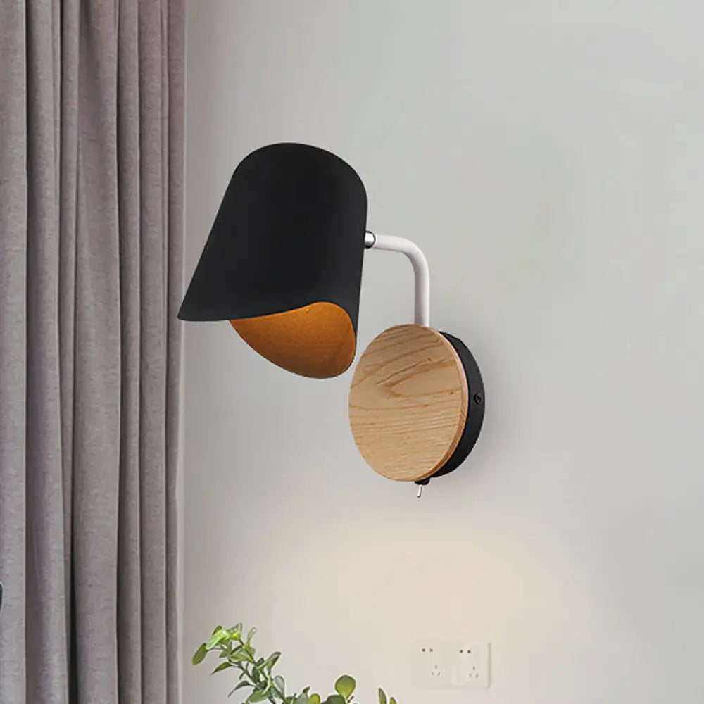 Nordic Metal Wall Sconce With Right Angle Arm And 1-Light White/Black Finish Black