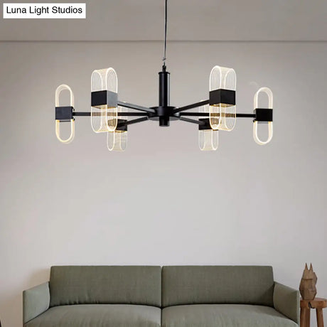 Nordic Metallic Hanging Lamp Kit - Oblong 6/8 Head Black Chandelier For Living Room Lighting