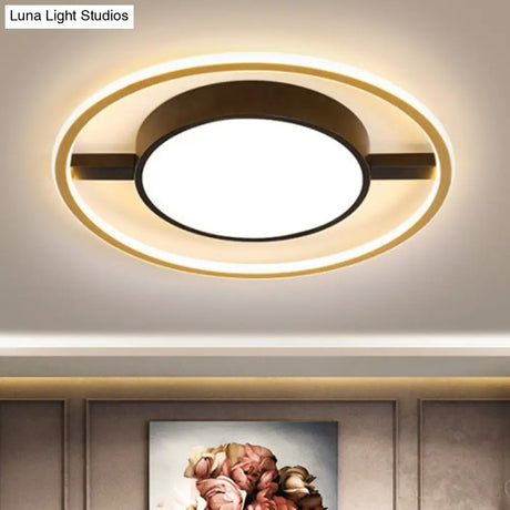 Nordic Metallic Led Ceiling Lamp - Ring And Drum Flush Mount In Warm/White Light Options Black