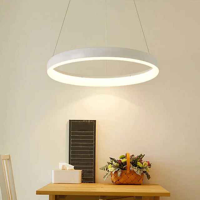 Nordic Metallic Led Pendant Light - Circle Chandelier For Dining Room 1/2/3-Layered Design White /