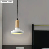 Nordic Metallic Urn Shaped Hanging Pendant Light Fixture - 1 Head White Drop With Wood Cap Tube