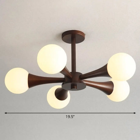 Nordic Milky Glass Bedroom Chandelier With Wooden Arm - Burst Ball Suspension Light 5 / Brown