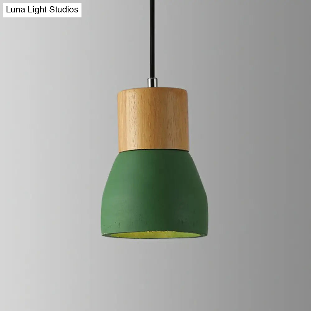 Nordic Cement Mini Pendant Ceiling Light With Wooden Top - Single-Bulb Restaurant Lighting Green