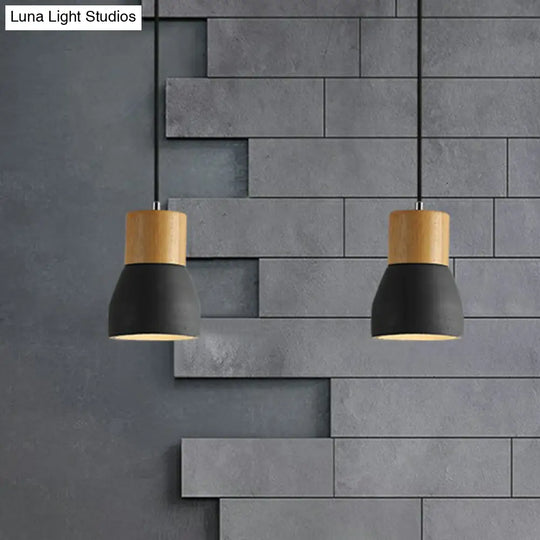 Nordic Cement Mini Pendant Ceiling Light With Wooden Top - Single-Bulb Restaurant Lighting