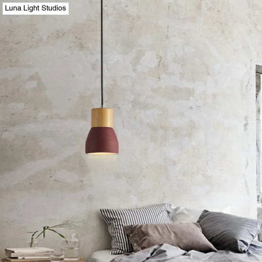 Nordic Cement Mini Pendant Ceiling Light With Wooden Top - Single-Bulb Restaurant Lighting