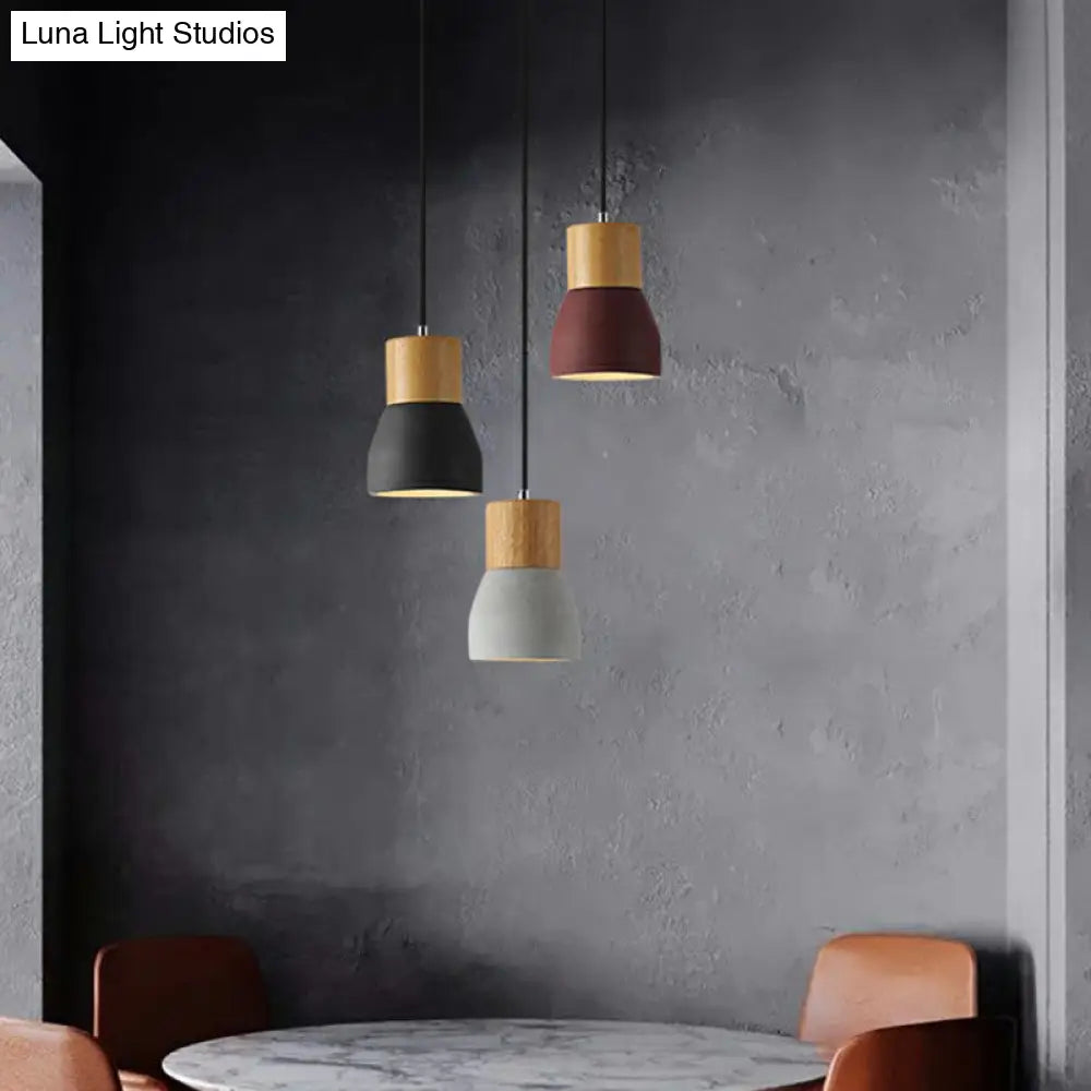 Nordic Cement Mini Pendant Ceiling Light With Wooden Top - Single-Bulb Restaurant Lighting