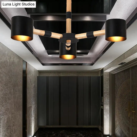 Nordic Modern Hanging Light - Cylinder Shade For Boys Bedroom Chandelier Metal & Wood Design