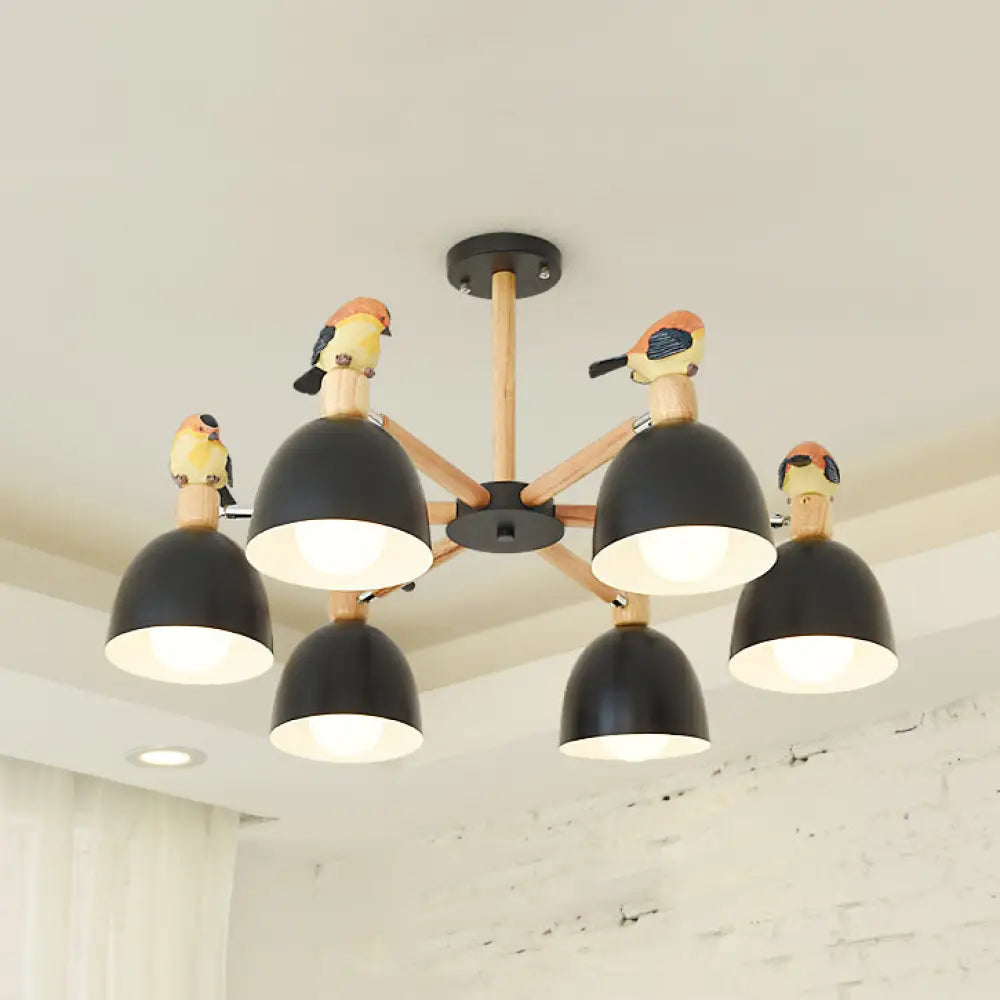 Nordic Modern Iron Chandelier With Bird Deco Lighting For Living Room Décor 6 / Black