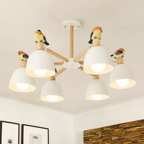 Nordic Modern Iron Chandelier With Bird Deco Lighting For Living Room Décor 6 / White