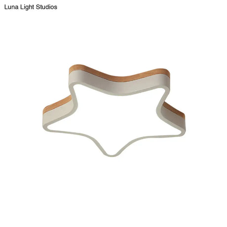 Nordic Nursing Room Star Flush Ceiling Lamp With Acrylic & Wood Panels: Slim Stylish Fixture