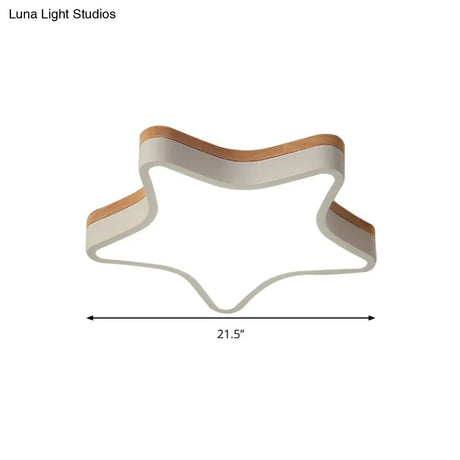 Nordic Nursing Room Star Flush Ceiling Lamp With Acrylic & Wood Panels: Slim Stylish Fixture