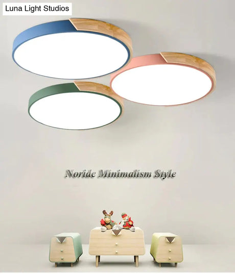 Nordic Oak App Dimmable Led Ceiling Lights Living Room Round Multicolor Alloy Lamp Bedroom Light