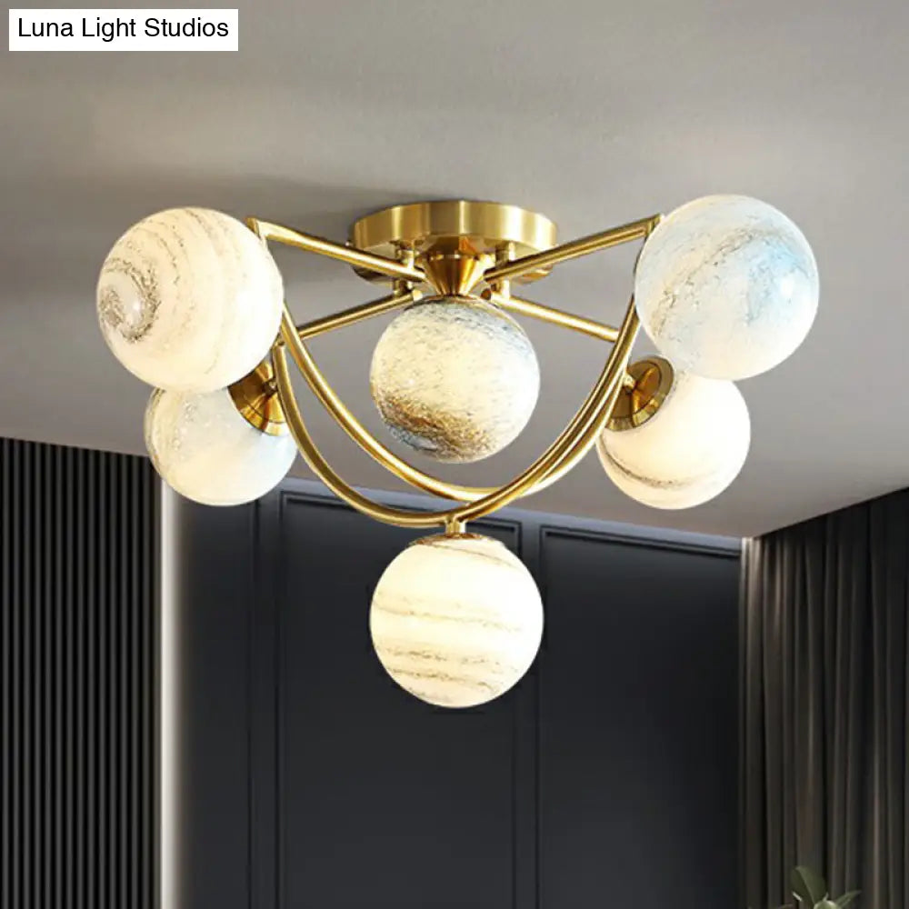 Nordic Ombre Glass Ceiling Lamp With Gold Finish For Bedroom