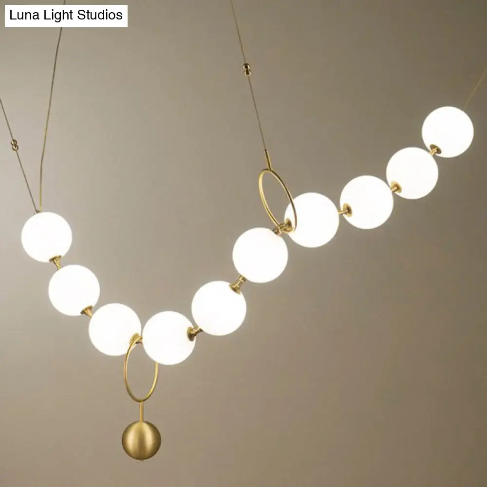 Nordic Opal Glass Dining Room Chandelier - 10-Light Round Hanging Ceiling Light with Elegant Necklace Design in Gold