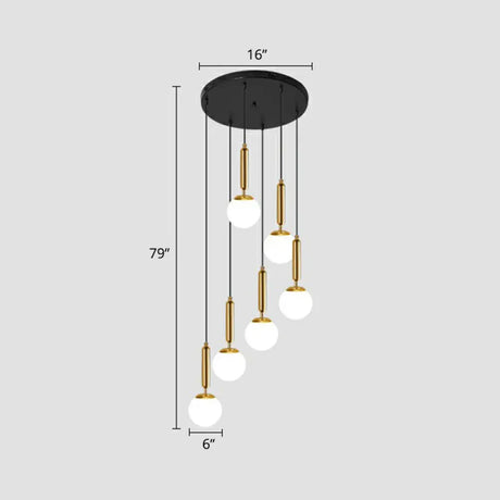 Nordic Opal Glass Spiral Ball Pendant Light For Stairways And Ceilings 6 / Gold