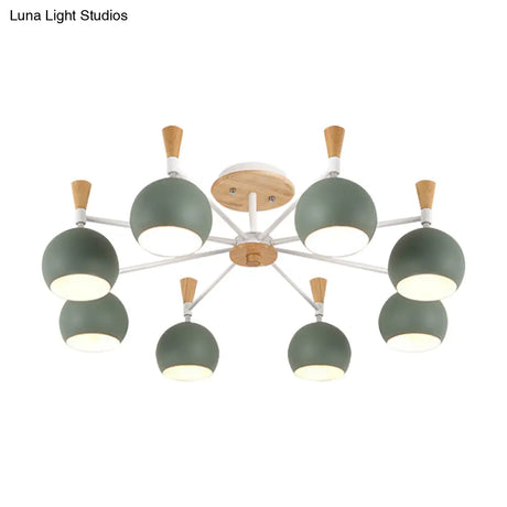Nordic Orb Macaron Hanging Pendant Chandelier - 8 Bulbs Metal Light For Nurseries