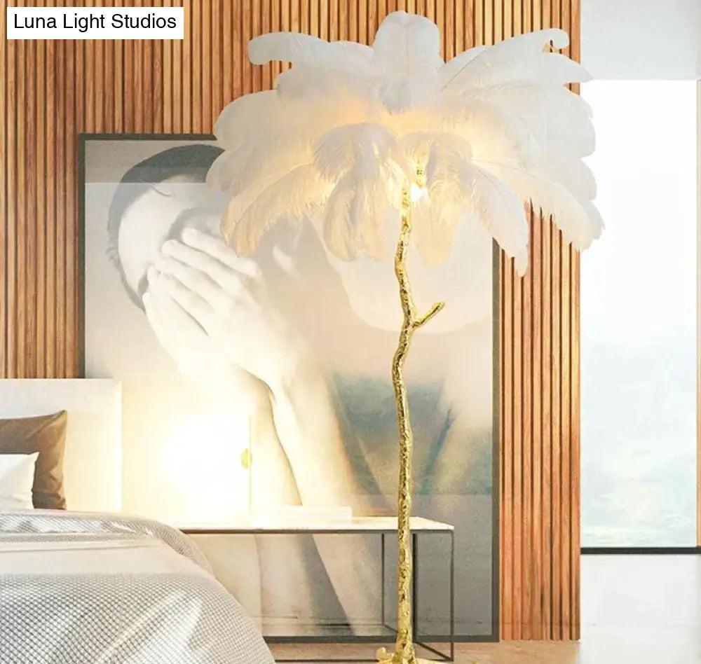Nordic Ostrich Feather Floor Lamp Stand Light Copper Modern Interior Lighting Decor Home Lights