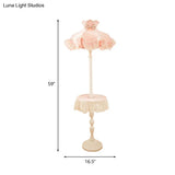 Nordic Pink Lace-Trimmed Stand Up Lamp With White Wood Table - Floor Light 1 Bulb