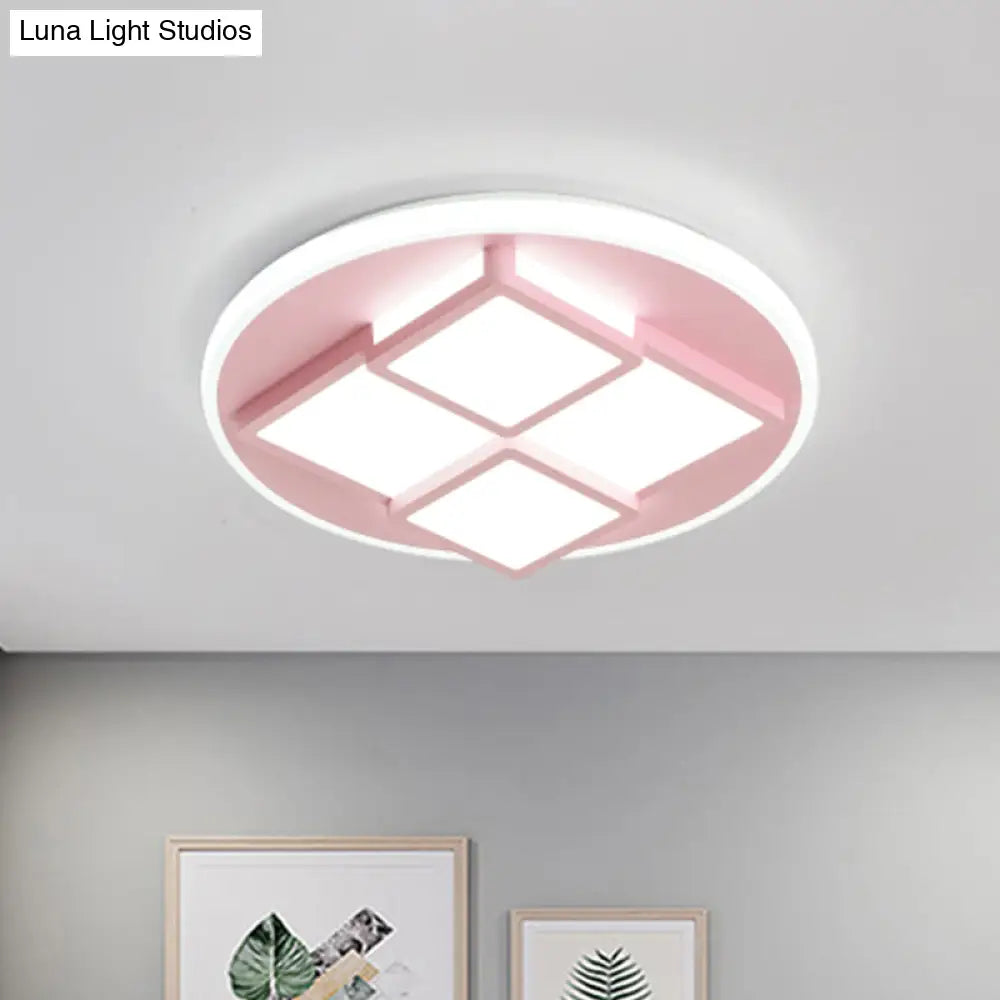 Nordic Pink/White Led Ceiling Light For Bedroom - Square Acrylic Flush Mount