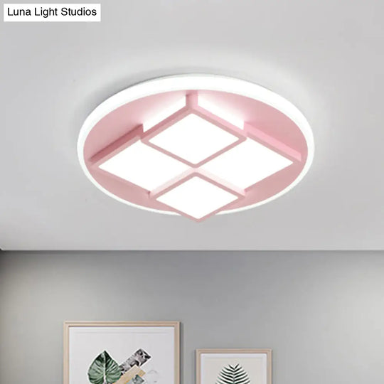 Nordic Pink/White Led Ceiling Light For Bedroom - Square Acrylic Flush Mount