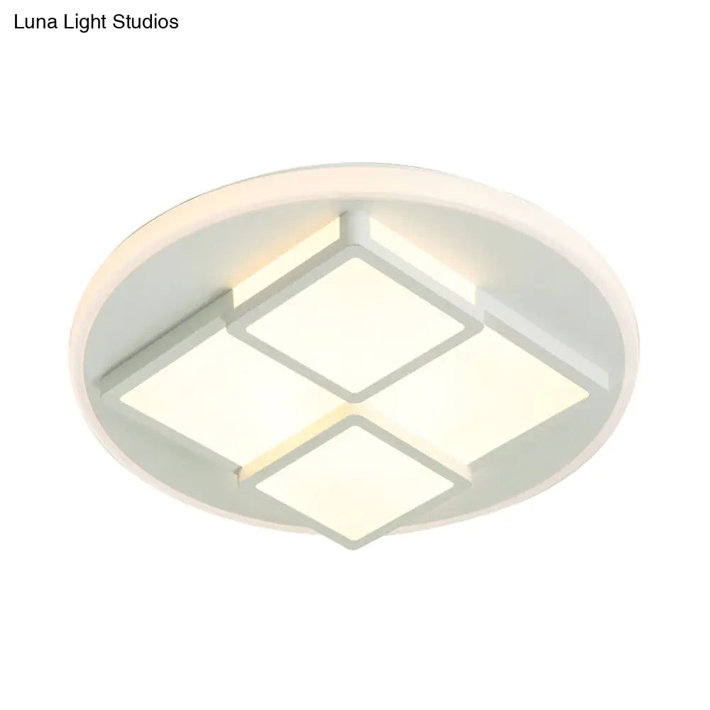 Nordic Pink/White Led Ceiling Light For Bedroom - Square Acrylic Flush Mount