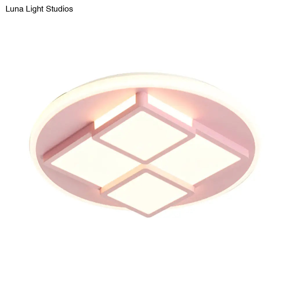 Nordic Pink/White Led Ceiling Light For Bedroom - Square Acrylic Flush Mount
