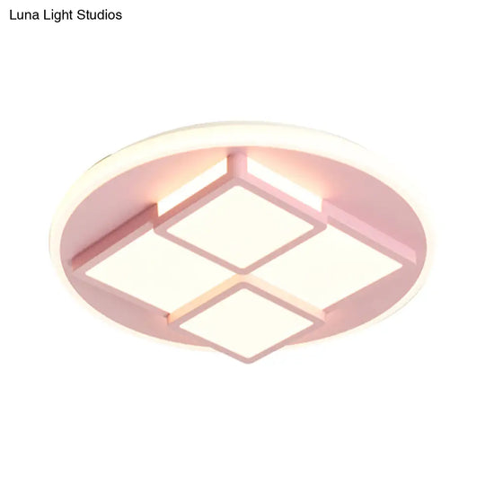 Nordic Pink/White Led Ceiling Light For Bedroom - Square Acrylic Flush Mount