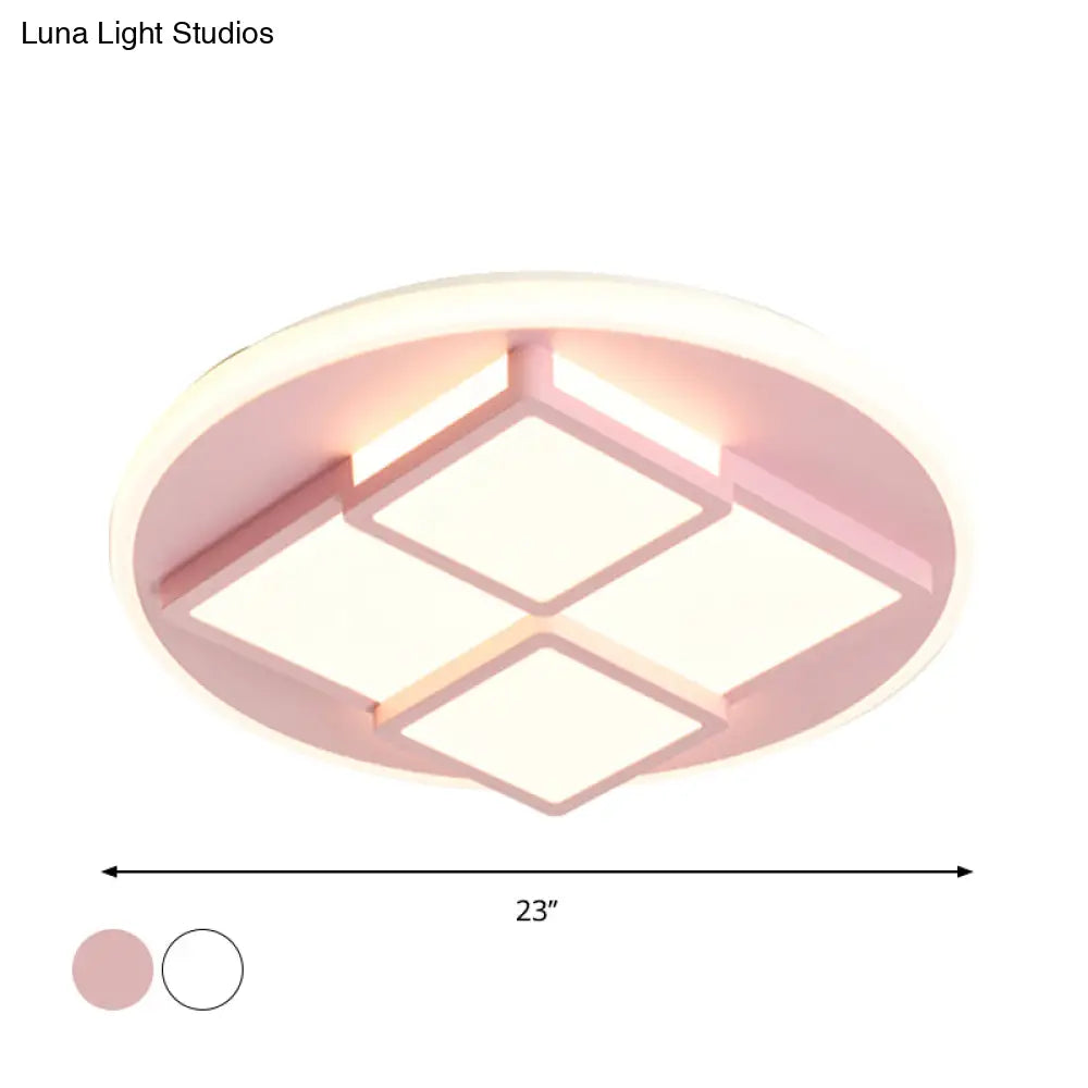 Nordic Pink/White Led Ceiling Light For Bedroom - Square Acrylic Flush Mount