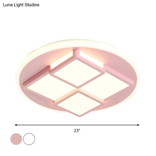 Nordic Pink/White Led Ceiling Light For Bedroom - Square Acrylic Flush Mount