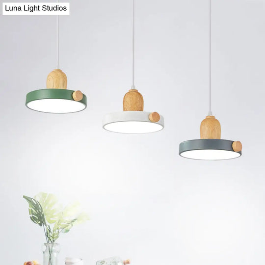 Nordic Pot Lid Led Pendant Lamp: Acrylic 3-Head Ceiling Light For Dining Room In White/Wood