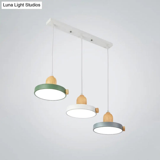 Nordic Pot Lid Led Pendant Lamp: Acrylic 3-Head Ceiling Light For Dining Room In White/Wood