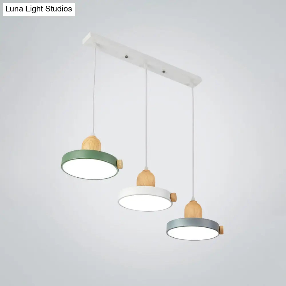 Nordic Pot Lid Led Pendant Lamp: Acrylic 3-Head Ceiling Light For Dining Room In White/Wood White /