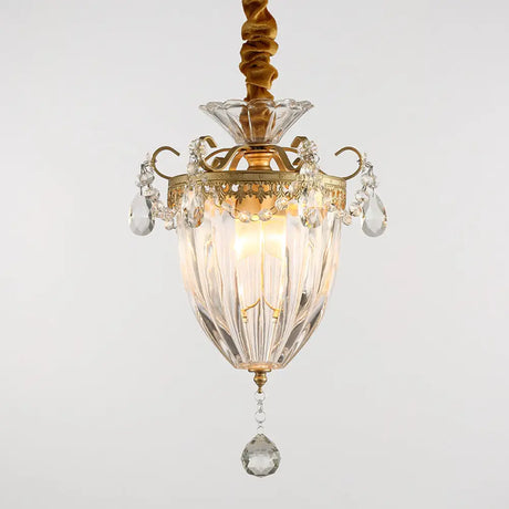 Nordic Prism Glass Pendant Ceiling Light with Brass Suspension and Crystal Drop Brass
