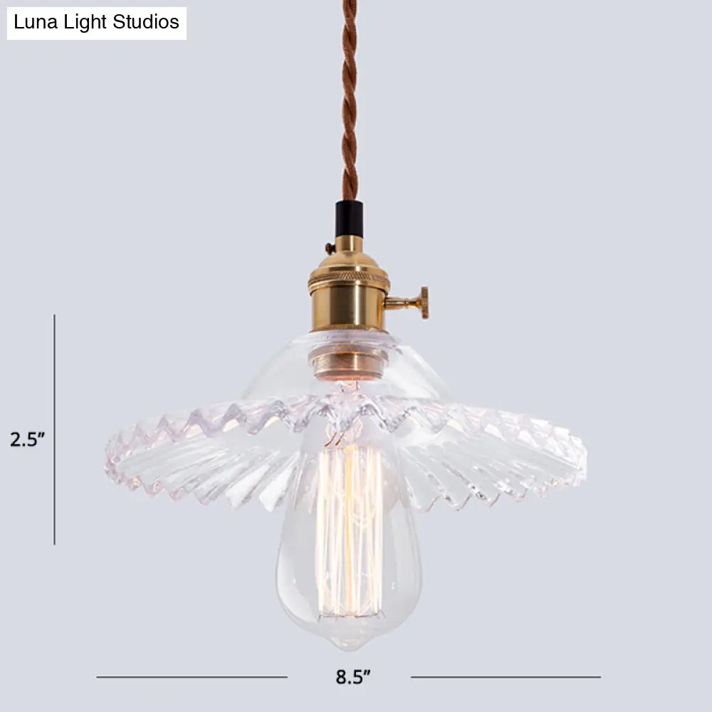 Nordic Radial Wave Glass Pendant Light - 1-Light Dining Room Ceiling Fixture Clear