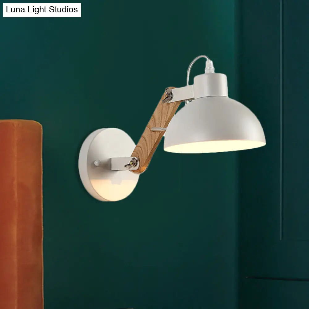 Nordic Rotatable Wall Light With Bowl Shade - 1-Light Metal Sconce In Black/White-Wood