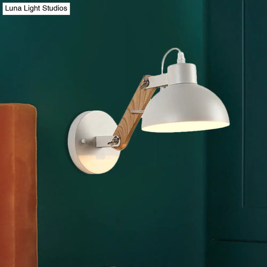 Nordic Rotatable Wall Light With Bowl Shade - 1-Light Metal Sconce In Black/White-Wood